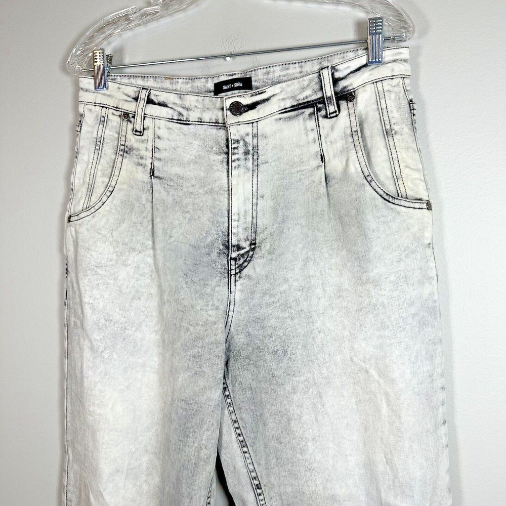 Saint + Sofia Size 32 Gray Light Wash Pixie Pleat… - image 3